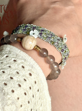 VITREQYOUS【莫奈睡莲】天然贝壳立体浮莲彩宝方糖重工编织手链