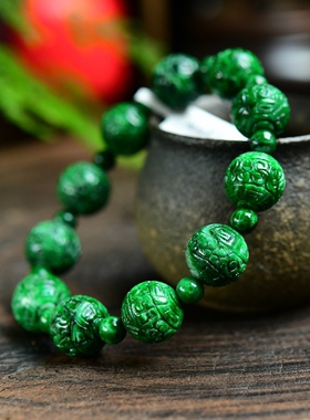 青花翡翠手链天然货阳复古玉石