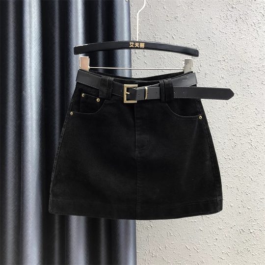 欧货美拉德咖色灯芯绒半身裙女2025秋冬新款高腰显瘦a字包臀短裙