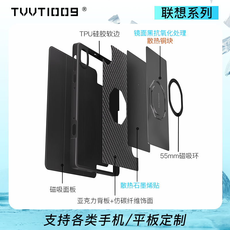 y700保护壳TVVT1009拿命散热磁吸散热器铜均热板导热三折可分离面-图0