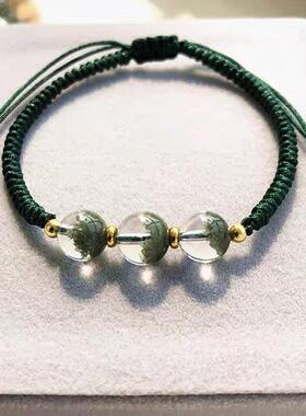 手工绳天然水晶手链聚宝盆绿幽灵单珠手链女水晶手串编织手绳简约