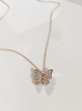 欧美外贸饰品 金色质感蛇骨设计锁骨简约风新潮百搭闪钻蝴蝶项链