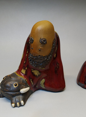 纯手工人物书房陶瓷摆件伏虎