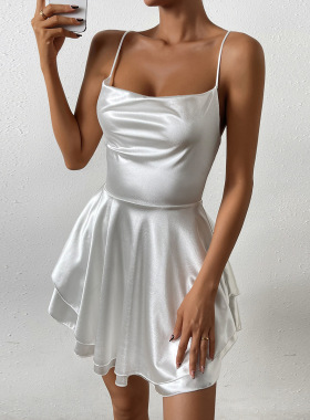suspender women's satin high-end dress, women's dress 连衣裙