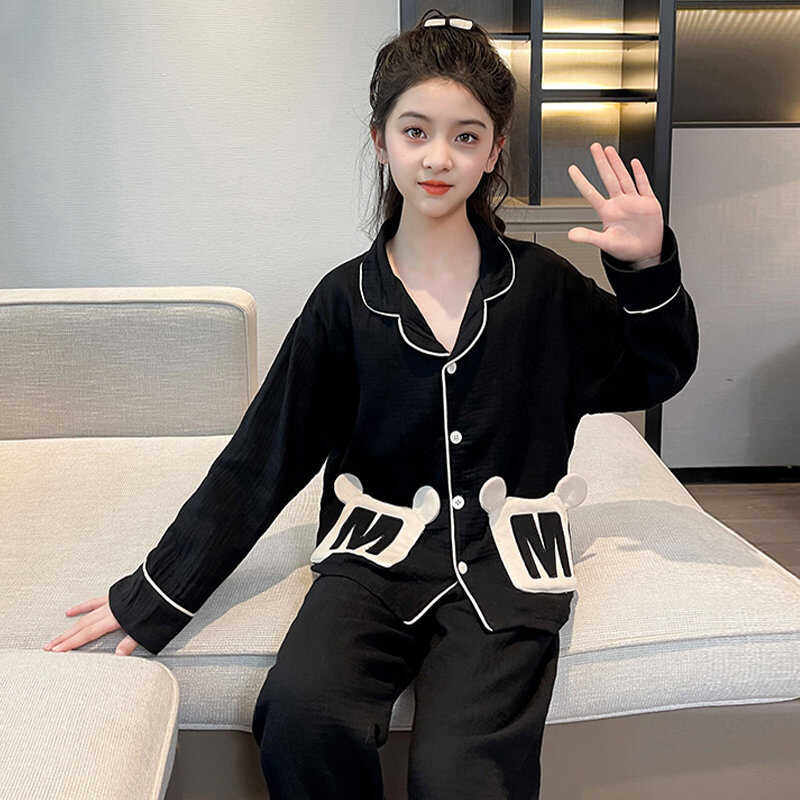 儿童睡衣春秋款新款翻领长袖女童家居服套装宽松薄款中大童空调服,淘宝优惠券,粉丝福利购,淘宝优惠卷