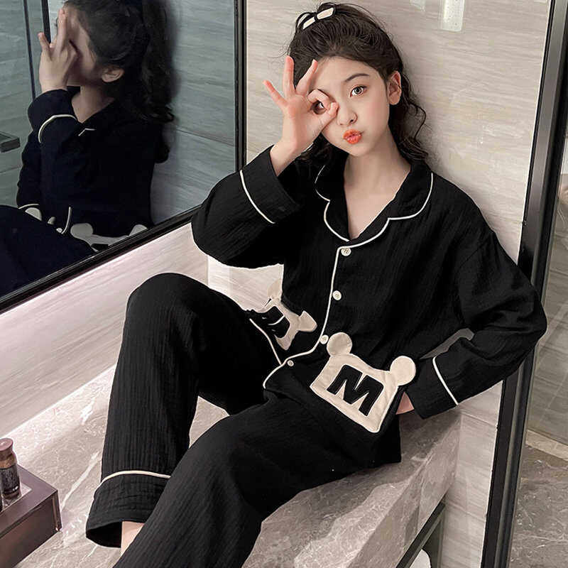 儿童睡衣春秋款新款翻领长袖女童家居服套装宽松薄款中大童空调服,淘宝优惠券,粉丝福利购,淘宝优惠卷