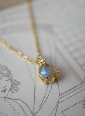 HONEY.月光水滴项链 S925纯银日系精致mini吊坠天然拉长石锁骨链