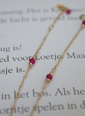 HONEY.樱桃点点 美国14k包金原创红刚玉天然红宝石精致迷你细手链