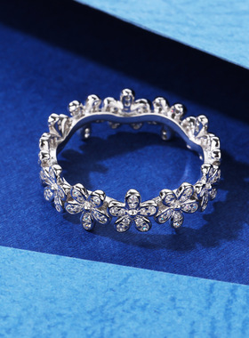 S925纯银小雏菊戒指女甜美韩版小众设计感花瓣戒指闭口戒指送女友