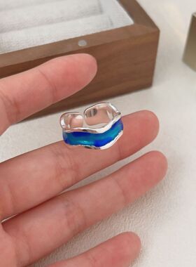S925银珐琅滴胶开口可调戒指