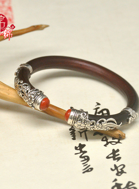 西藏无节鸡血藤送礼纯银手镯包邮