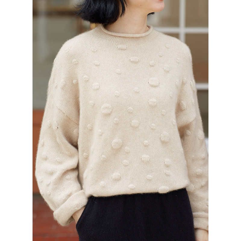 忘城M1176座/朵朵白云/23冬新品100%山羊绒卷边领提花套头毛衣女,淘宝优惠券,粉丝福利购,淘宝优惠卷