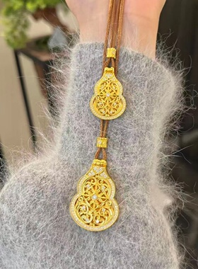 金包银古法福佑护身佩项链女镂空花丝护身葫芦吊坠毛衣链送女礼物