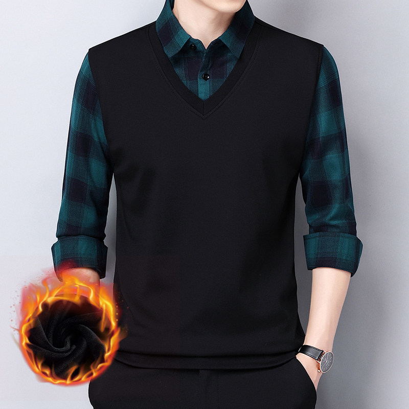 恒源祥秋冬男士加厚加绒假两件中青年打底衫保暖宽松毛衣男针织衫,淘宝优惠券,粉丝福利购,淘宝优惠卷