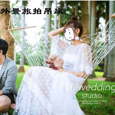 [影楼道具网状吊床秋千旅拍道具创意外景拍摄毛毯英伦婚纱摄影摆件]