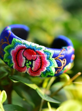 原创民族风复古棉麻配饰刺绣手镯