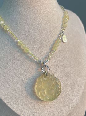 天然黄水晶九尾狐吊坠圆形公主狐项链批发黄晶蝴蝶结九尾狐挂坠