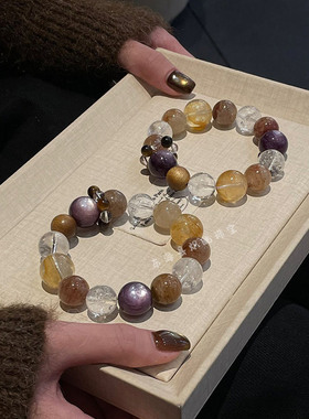 天然水晶千层幽灵多宝手链女原创设计款黄胶花时尚紫锂云母轻奢款