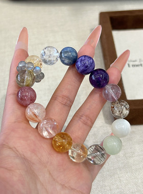 巧恩天然可塘多宝紫龙晶五行手链女生大颗粒个性小众水晶串珠