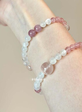天然粉水晶手串女生双圈轻奢小众白月光玉石水晶手链生日礼物手饰