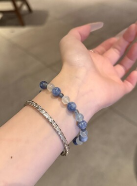 天然海蓝宝蓝晶石手串女款单圈百搭高级感饰品送女友闺蜜水晶手链