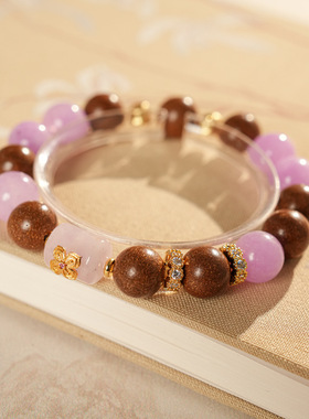 天然木珠和香珠中药手串新中式文玩粉晶紫晶手链百搭高级感手饰