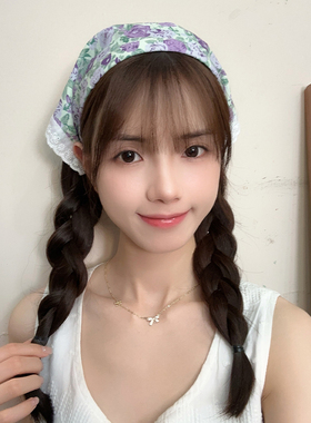 田园风碎花蕾丝发箍女夏一体式包