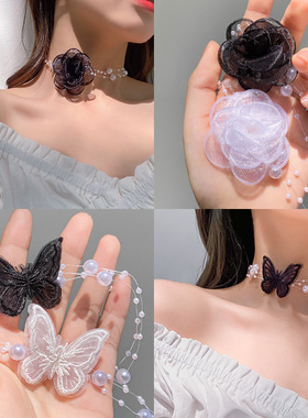 黑色蝴蝶冷淡风项圈高级锁骨链