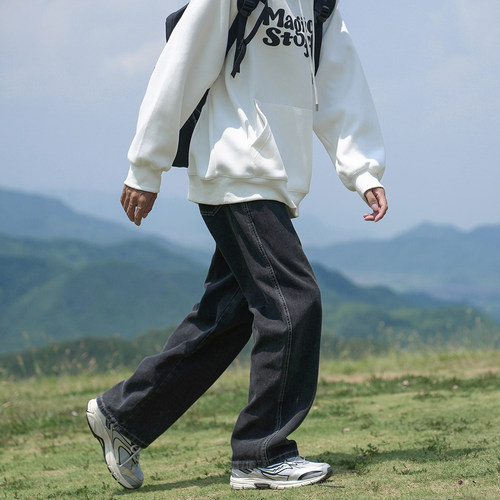 GOGOSOON男装380g直筒牛仔裤春秋新款宽松阔腿工装美式复古高级感 - 图0