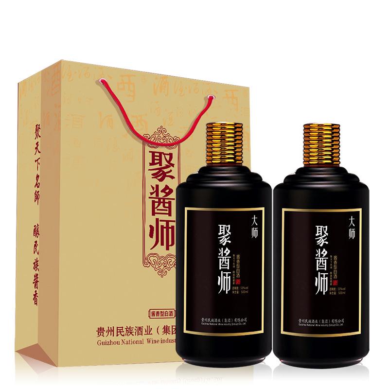 53°民族酒业 聚酱师（大师）酱香型白酒500ml*6瓶 整箱装 - 图1