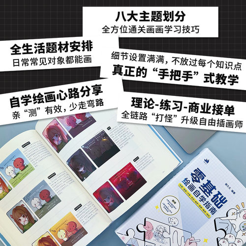 零基础绘画自学指南 线条+造型+光影+色彩+材质+透视+构图创作 画久久 基本原理自学入门手板绘学画画零基础插画教程书 - 图2