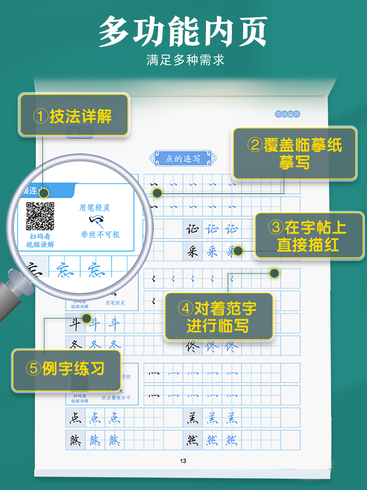 荆霄鹏楷书行楷入门墨点字帖通用规范汉字7000字常用字楷体字帖控笔训练楷书快写体硬笔书法教程初中高中成人男女生字体行书练字帖 - 图2