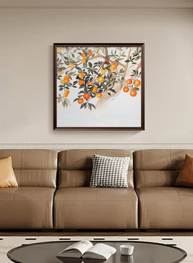 u作【橙心如意】中古风装饰画复古新中式客厅玄关餐厅油画挂画
