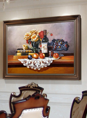 u作【水果红酒葡萄】手绘油画餐厅挂画美式法式欧式古典装饰画