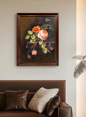 u作（蔷薇）中古风装饰画古典欧式美式花卉挂画手工油画玄关餐厅