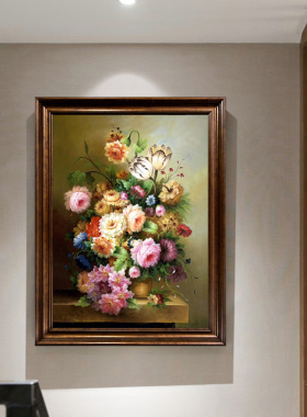 u作.手绘油画静物花卉餐厅装饰画欧式美式古典挂画玄关牡丹花