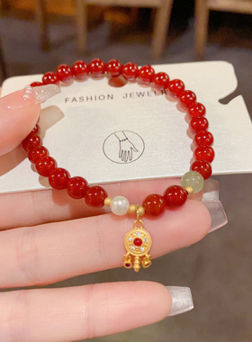 2026新款时尚简约百搭红色串珠手串气质轻奢复古本命年新年手饰