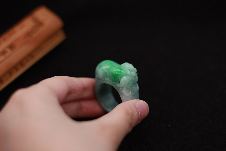 Glowing green fortune, longevity, gourd and brave ring, jade, free shipping