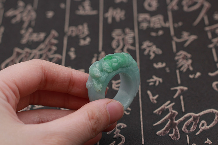 Myanmar A-grade waxy green jade ring with free shipping