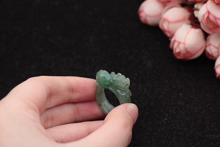 Laokeng Piao Green Lucky Pixiu Ring Jade Free Shipping