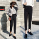 Nine-point summer drapey high-waisted suit pants black slimming