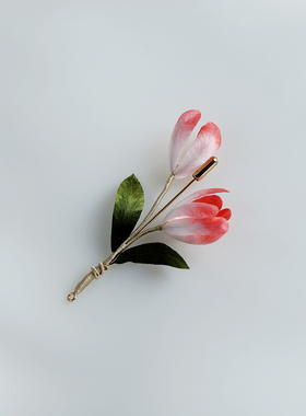 苏州非遗绒花粉兰花胸针
