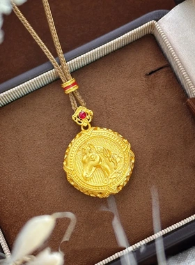 金店同款沙金国风福字马项链男女同款仿真金本命年生肖马吊坠饰品