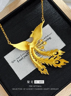 新中式国风新娘凤舞九天套链古法金沙金凤凰轻奢婚嫁项链仿真金
