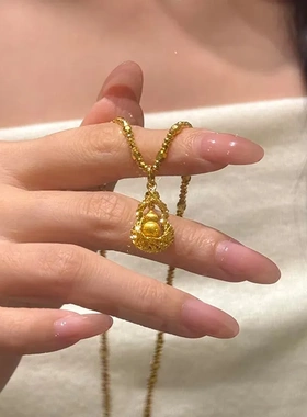 网红明星同款转运金色葫芦吊坠项链铜镀金锆石镶钻直播爆款