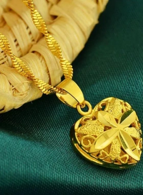 欧币饰品仿黄金水波坠链鸡心镀金女士项链越南沙金24K色 时尚韩版