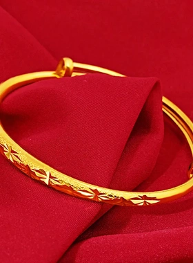 镀金女款印字推拉沙金手镯 精品满天星加厚金黄铜手镯