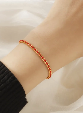 2026本命年钛钢圆珠金色编织红绳手链女生马年手饰精致红绳手链