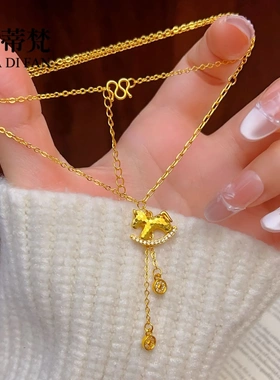 金店同款沙金点钻铜钱流苏马上有钱项链新款碎冰冰生肖马锁骨链