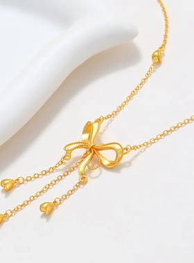 旭平铜合金镀金在逃公主流苏蝴蝶结项链女夏季高级感小众锁骨链